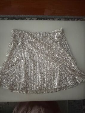 LOFT Sequin Mini Skirt in Champagne Silver